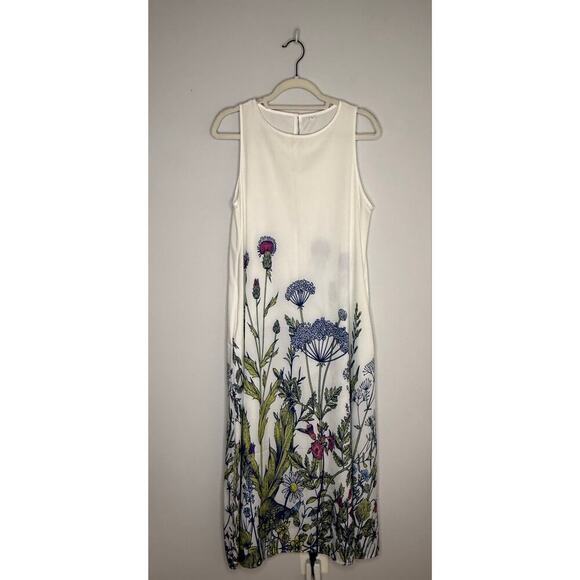 Unbranded Dresses & Skirts - Unbranded White Blue Floral Sleeveless Trapeze Maxi Dress L Romantic Boho